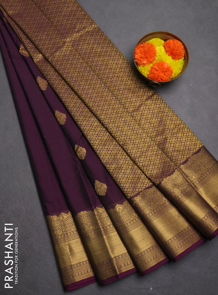 Semi kanchipuram silk saree purple with zari woven buttas and zari woven border