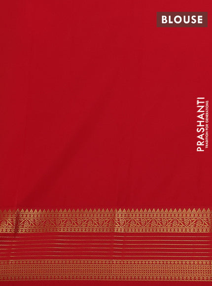 Semi kanchipuram silk saree light green and red with zari woven buttas and zari woven border