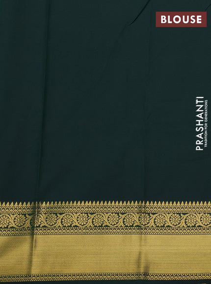 Semi kanchipuram silk saree pink and bottle green with zari woven buttas and zari woven korvai border