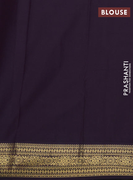 Semi kanchipuram silk saree teal green and deep purple with zari woven buttas and zari woven korvai border