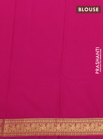 Semi kanchipuram silk saree green and pink with zari woven buttas and zari woven border
