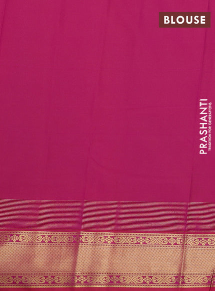 Semi kanchipuram silk saree peacock green and pink with zari woven buttas and long zari woven korvai border
