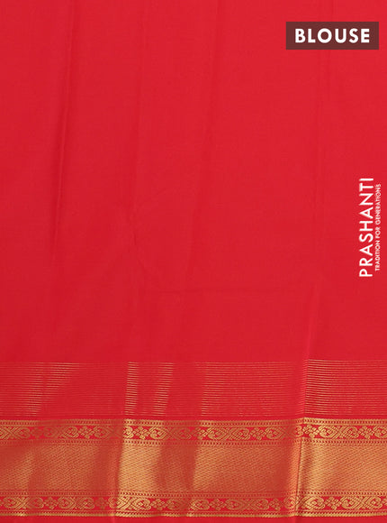 Semi kanchipuram silk saree bottle green and orange with zari woven buttas and long zari woven korvai border