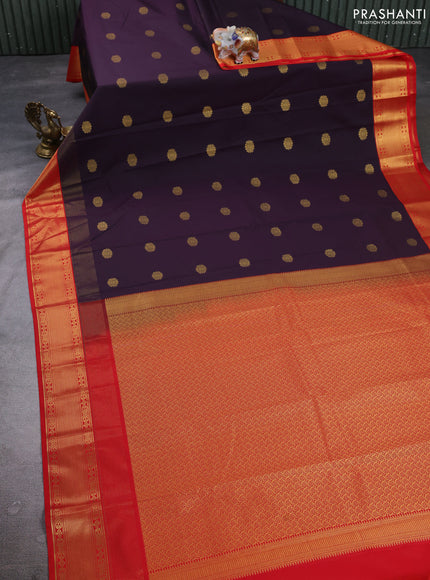 Semi kanchipuram silk saree coffee brown and red with zari woven buttas and long zari woven korvai border