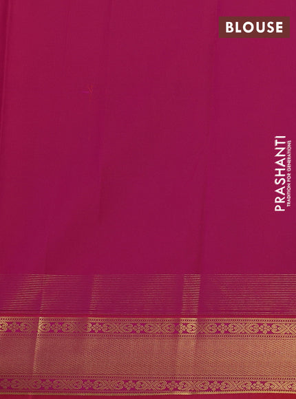 Semi kanchipuram silk saree green and pink with zari woven buttas and long zari woven korvai border