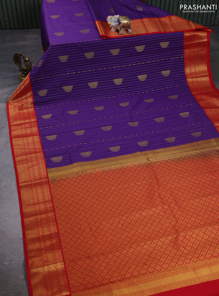 Semi kanchipuram silk saree violet and red with allover zari weaves & buttas and zari woven korvai border