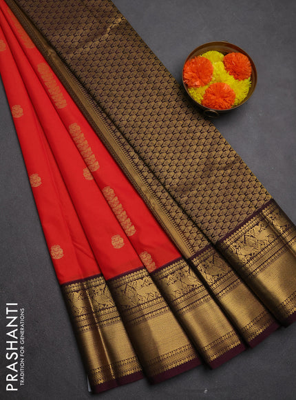 Semi kanchipuram silk saree red and deep maroon with zari woven buttas and zari woven border