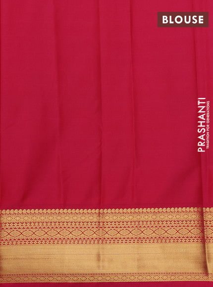 Semi kanchipuram silk saree teal green and pink with zari woven buttas and zari woven border