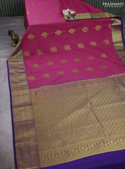 Semi kanchipuram silk saree pink and navy blue with allover zari weaves & buttas and zari woven border