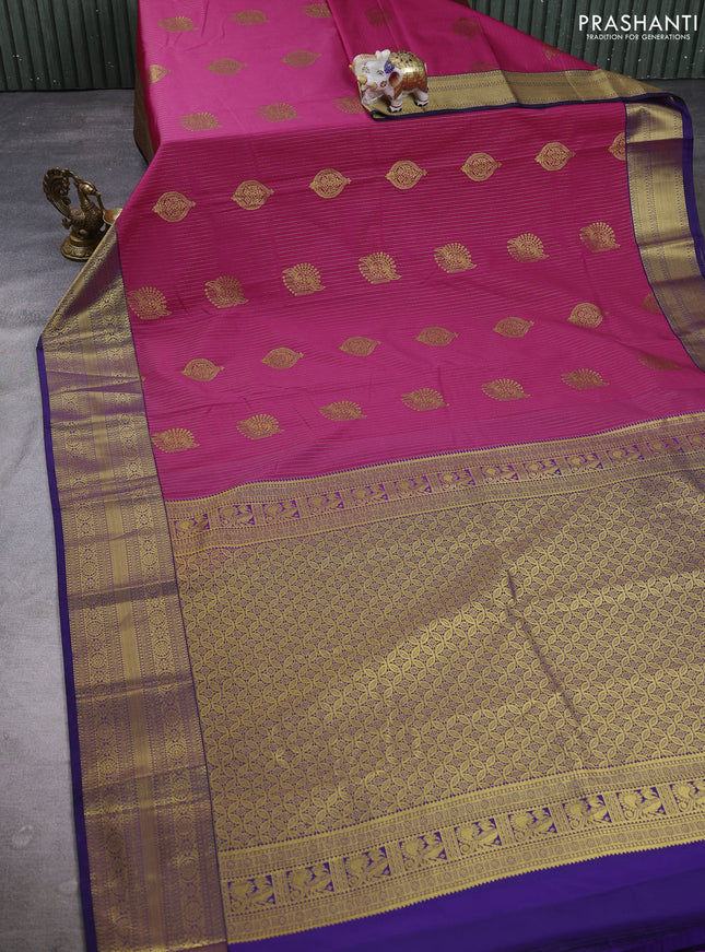 Semi kanchipuram silk saree pink and navy blue with allover zari weaves & buttas and zari woven border