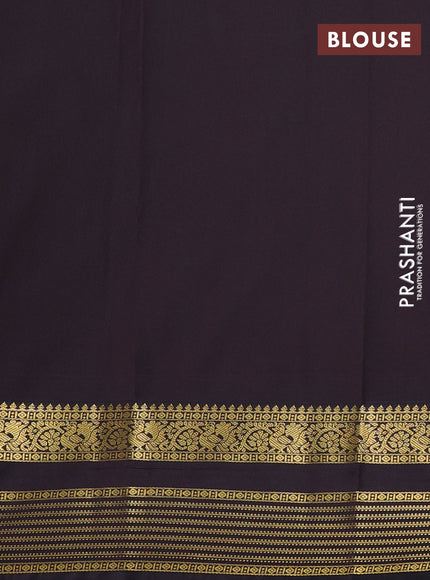 Semi kanchipuram silk saree light green and coffee brown with allover zari woven buttas and zari woven korvai border
