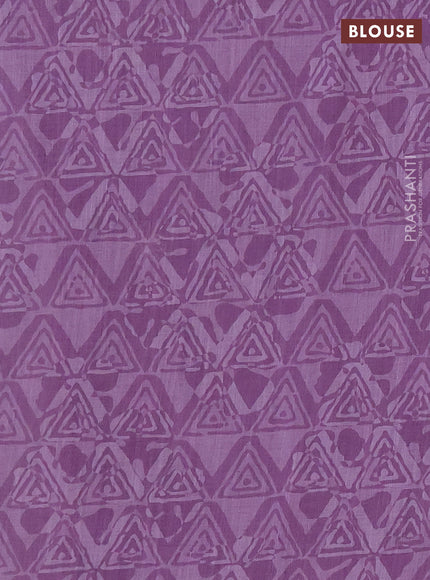 Khadi linen cotton saree lavender with embroidery buttas and kantha stitch work pallu & border