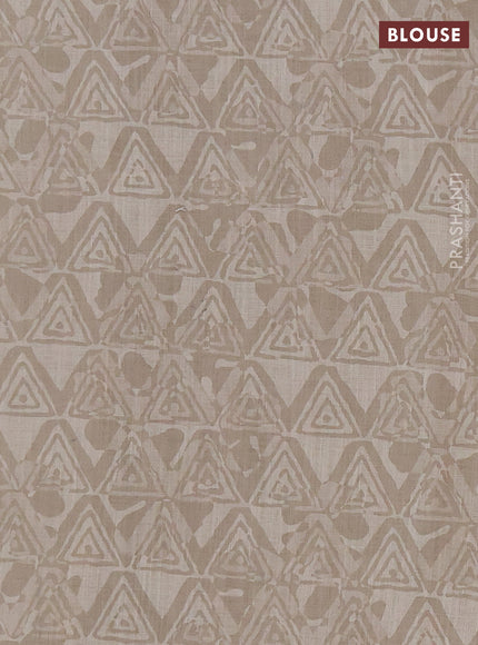 Khadi linen cotton saree beige with embroidery buttas and kantha stitch work pallu & border
