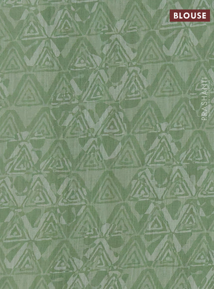 Khadi linen cotton saree pastel green with embroidery buttas and kantha stitch work pallu & border