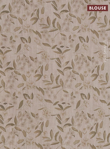 Khadi linen cotton saree beige with floral embroidery buttas and kantha stitch work pallu & border