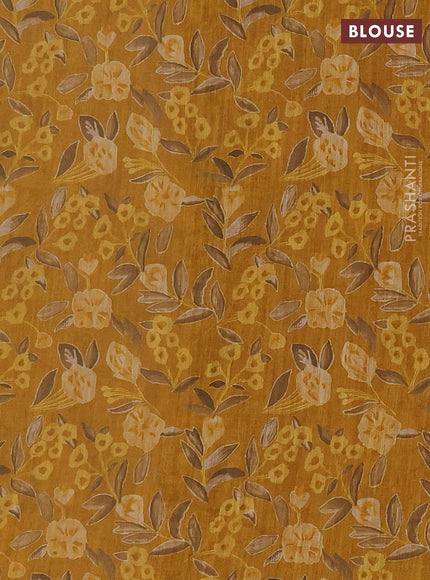 Khadi linen cotton saree mustard yellow with floral embroidery buttas and kantha stitch work pallu & border