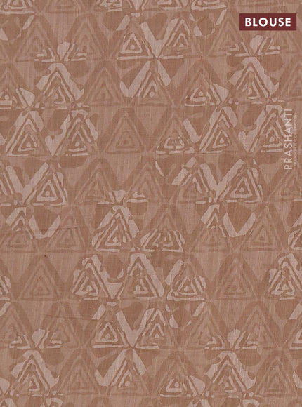 Khadi linen cotton saree dark beige with embroidery buttas and kantha stitch work pallu & border