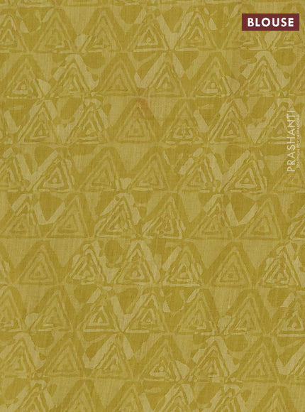 Khadi linen cotton saree lime yellow with embroidery buttas and kantha stitch work pallu & border