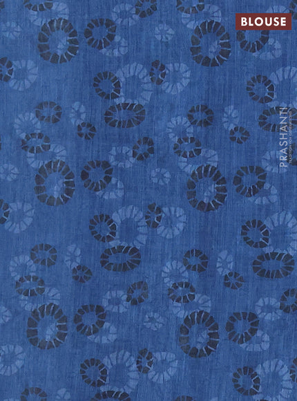 Khadi linen cotton saree blue with embroidery buttas and kantha stitch work pallu & border