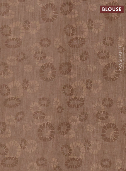 Khadi linen cotton saree dark beige with embroidery buttas and kantha stitch work pallu & border