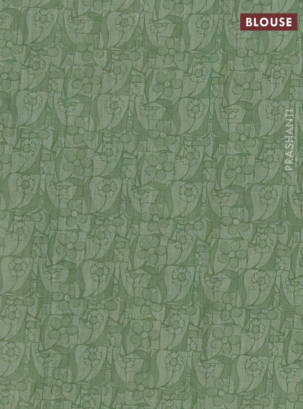 Khadi linen cotton saree green with embroidery buttas and kantha stitch work pallu & border