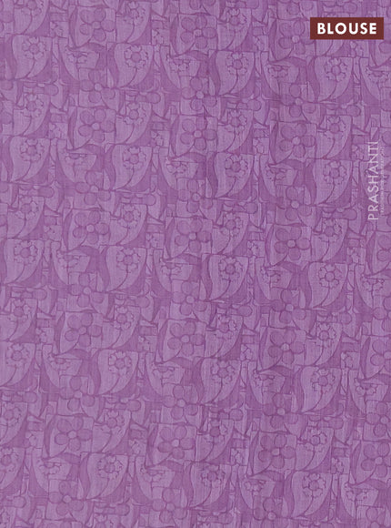 Khadi linen cotton saree lavender with embroidery buttas and kantha stitch work pallu & border