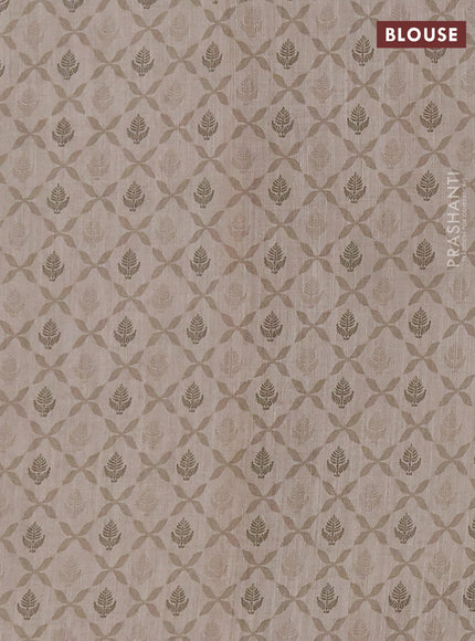 Khadi linen cotton saree beige with floral embroidery buttas and kantha stitch work pallu & border