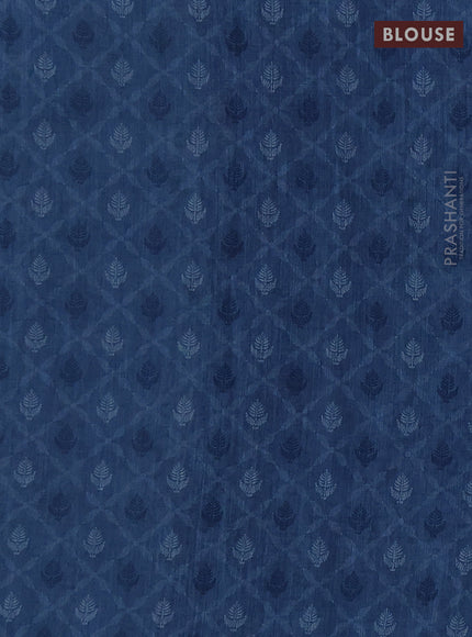 Khadi linen cotton saree blue with floral embroidery buttas and kantha stitch work pallu & border