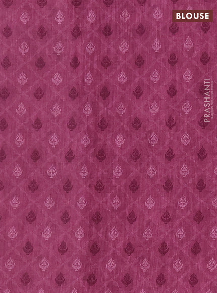 Khadi linen cotton saree wine shade with floral embroidery buttas and kantha stitch work pallu & border