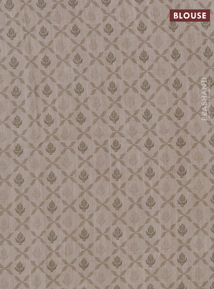 Khadi linen cotton saree beige with floral embroidery buttas and kantha stitch work pallu & border