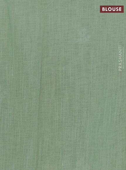 Khadi linen cotton saree pastel green with floral embroidery buttas and kantha stitch work pallu & border