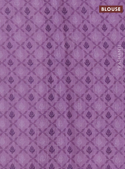 Khadi linen cotton saree lavender with floral embroidery buttas and kantha stitch work pallu & border