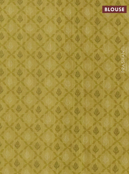 Khadi linen cotton saree lime yellow with floral embroidery buttas and kantha stitch work pallu & border