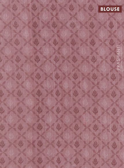 Khadi linen cotton saree pastel pink shade with floral embroidery buttas and kantha stitch work pallu & border