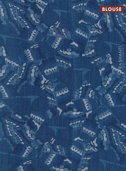 Khadi linen cotton saree blue with embroidery buttas and kantha stitch work pallu & border