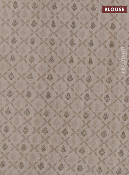 Khadi linen cotton saree beige with floral embroidery buttas and kantha stitch work pallu & border