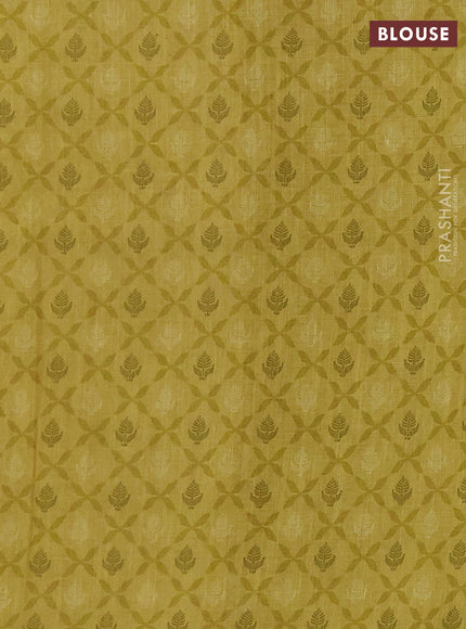 Khadi linen cotton saree lime yellow with floral embroidery buttas and kantha stitch work pallu & border