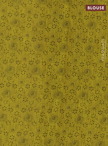 Khadi linen cotton saree lime green with floral embroidery buttas and kantha stitch work pallu & border