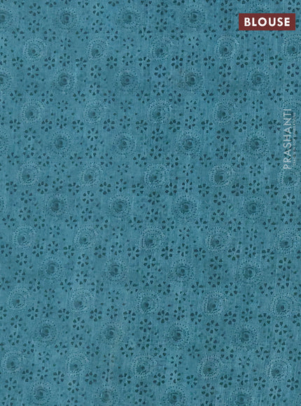 Khadi linen cotton saree teal green with floral embroidery buttas and kantha stitch work pallu & border