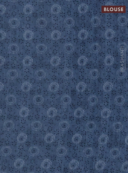 Khadi linen cotton saree bluish grey with floral embroidery buttas and kantha stitch work pallu & border