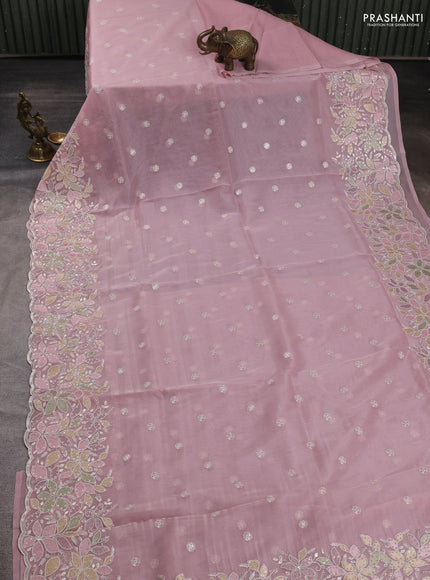 Organza saree pastel pink with embroidery sequin buttas and floral sequin embroidery border