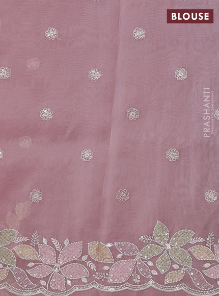 Organza saree pastel pink with embroidery sequin buttas and floral sequin embroidery border