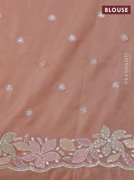 Organza saree pastel peach with embroidery sequin buttas and floral sequin embroidery border
