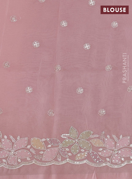 Organza saree baby pink with embroidery sequin buttas and floral sequin embroidery border