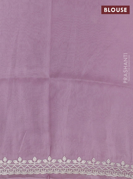 Organza saree lavender with embroidery buttas and embroidery border