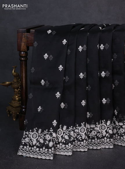 Organza saree black with embroidery buttas and embroidery border