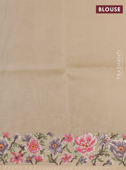 Organza saree beige with embroidery buttas and convent embroidery border