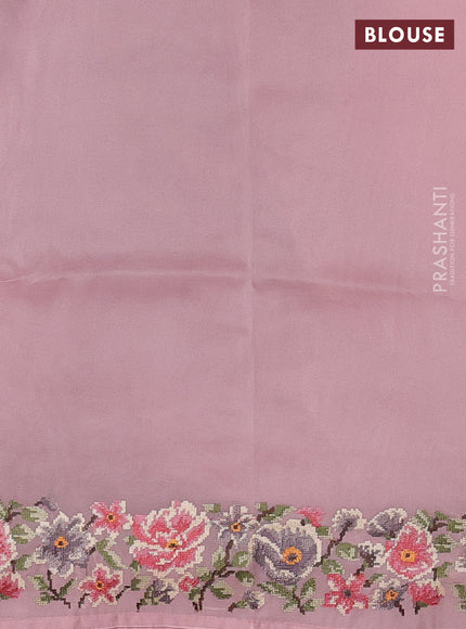 Organza saree pastel pink with embroidery buttas and convent embroidery border