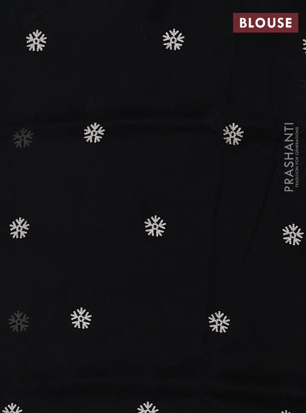 Organza saree black with embroidery buttas and floral embroidery border