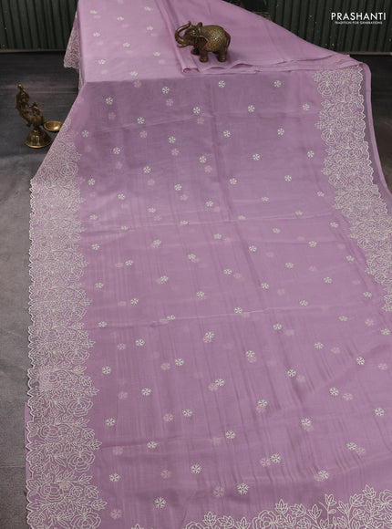 Organza saree pastel purple with embroidery buttas and floral embroidery border